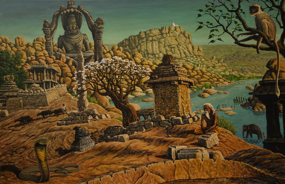 "Visions of Hampi" acrylic on canvas, 100 x 65, 11.2018